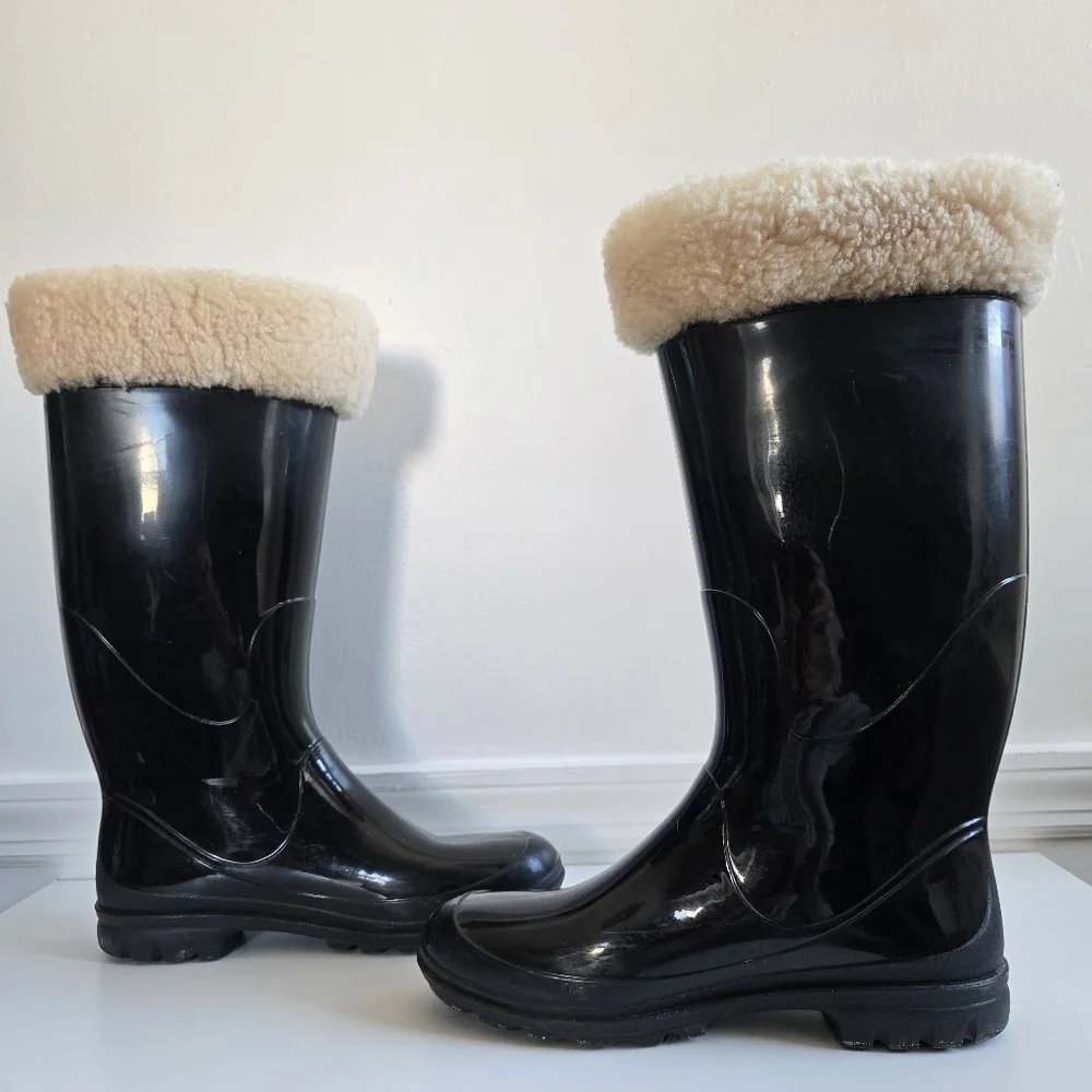 Kamik Paige Rubber Rain/Snow Glossy Black Shearling Lining Boots Size 9